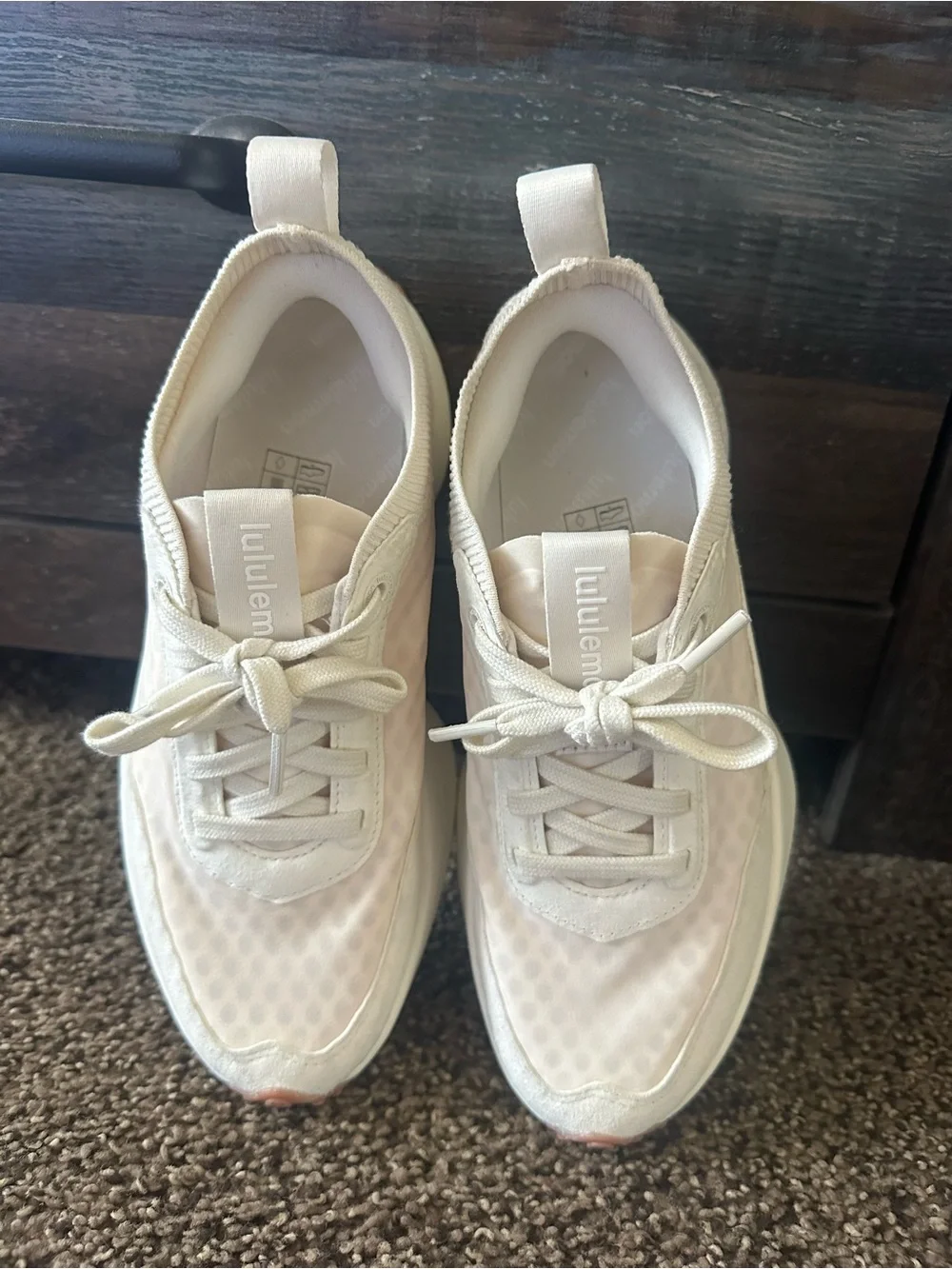 lululemon athletica Women’s Cream Lace-Up Sneakers with Coral Accents